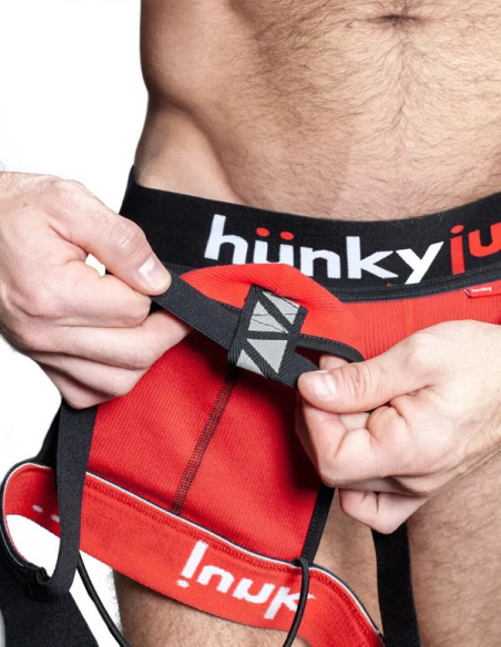 Jockstrap suspensor banda lata 4 cm plus inel cockring cadou - OxJok HunkyJunk Hunker   Red - Oxballs